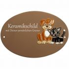 Keramikschild 20,5 x 14,0 cm Hund und Katze braun