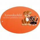 Keramikschild 20,5 x 14,0 cm Hund und Katze terracotta