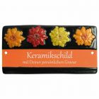 Keramikschild 16,5 x 8,5 cm vier Bl�ten mit schwarzem Rand terracotta