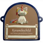 Keramikschild 14,0 x 12,0 cm Einhorn - blauer Rand braun