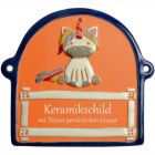 Keramikschild 14,0 x 12,0 cm Einhorn - blauer Rand terracotta