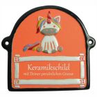 Keramikschild 14,0 x 12,0 cm Einhorn - schwarzer Rand terracotta