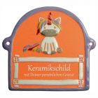 Keramikschild 14,0 x 12,0 cm Einhorn - violetter Rand terracotta