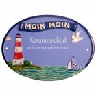 Keramikschild 23,5 x 17,0 cm Leuchtturm MOIN MOIN hellblau