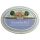 Keramikschild 23,5 x 17,0 cm Haus mit Gartentor und Mauer mit Gravur hellblau